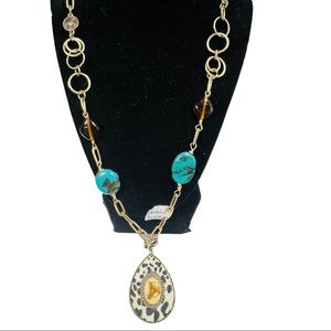 Upcycled Vintage Horse Brooch & Necklace W/ Wire Wrapped Turquoise & Amber Beads